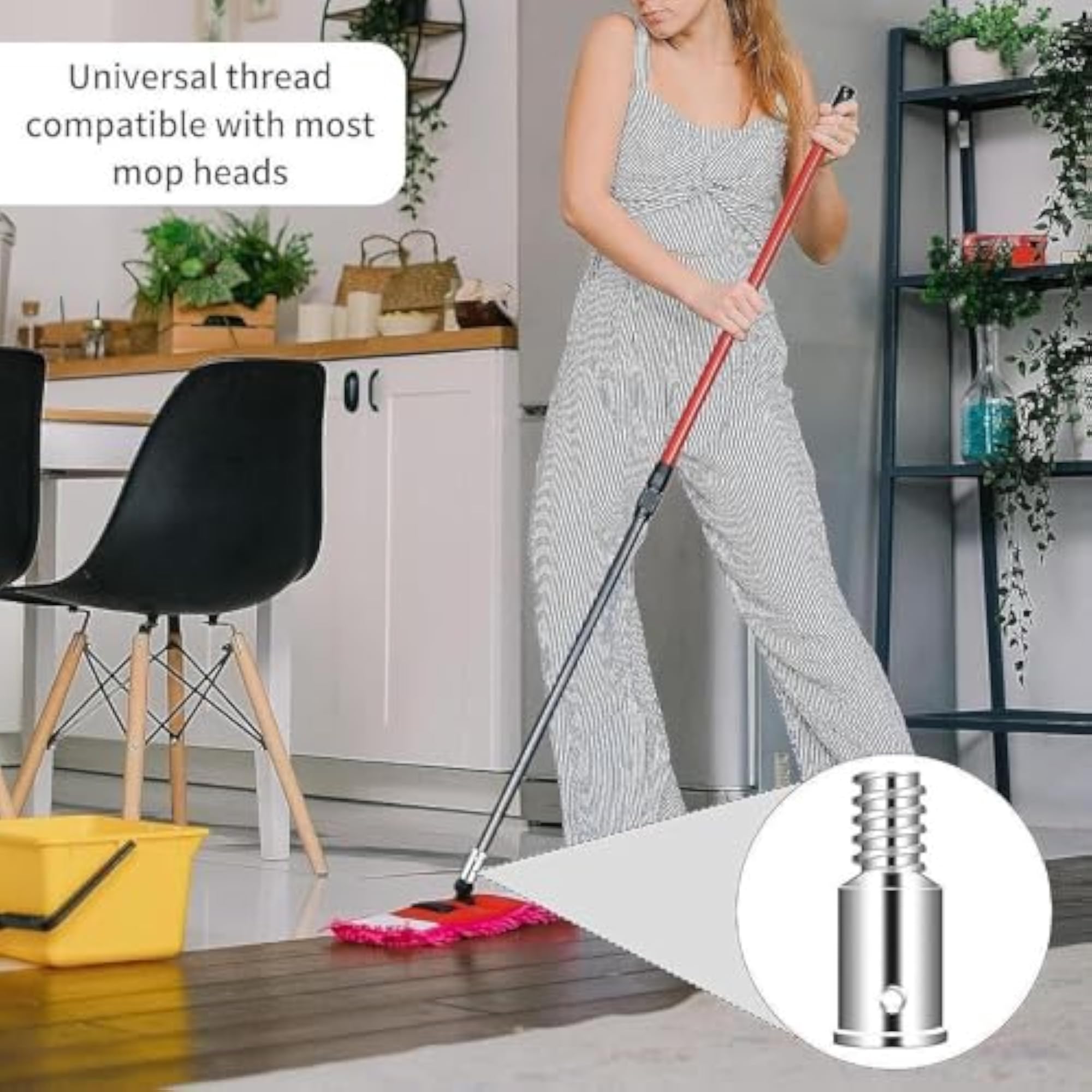 Push Broom Handle with Threaded Tip for Household Use